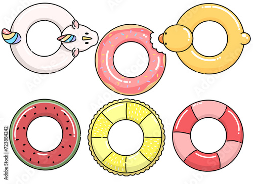 Swim rings. swimming ring colorful, Inflatable rubber toy for water, hand drawn.