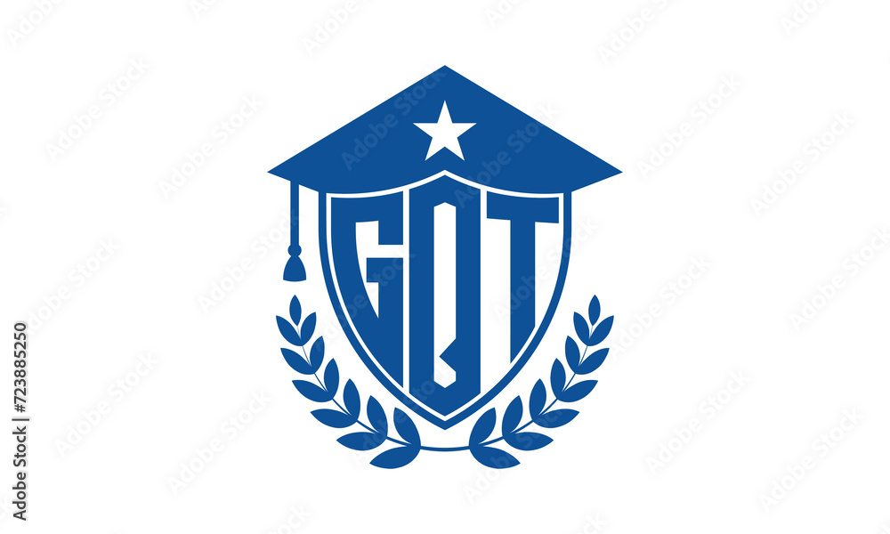 GQT three letter iconic academic logo design vector template. monogram, abstract, school, college, university, graduation cap symbol logo, shield, model, institute, educational, coaching canter, tech GQT three letter iconic academic logo design vector template. monogram, abstract, school, college, university, graduation cap symbol logo, shield, model, institute, educational, coaching canter, tech