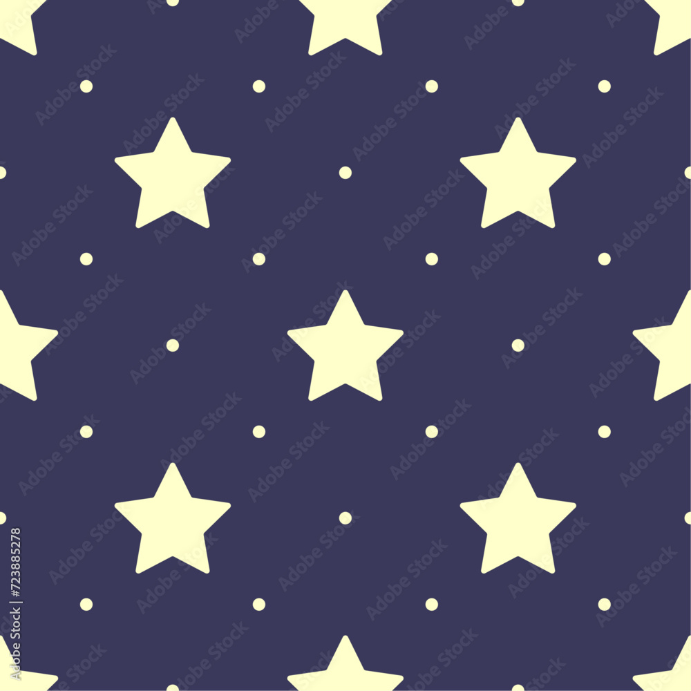 Obraz premium Ivory stars and dots on indigo blue background. Night sky vector seamless pattern.