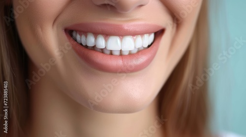 Young woman with healthy gums and teeth  close up.