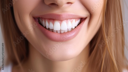 Young woman with healthy gums and teeth, close up.