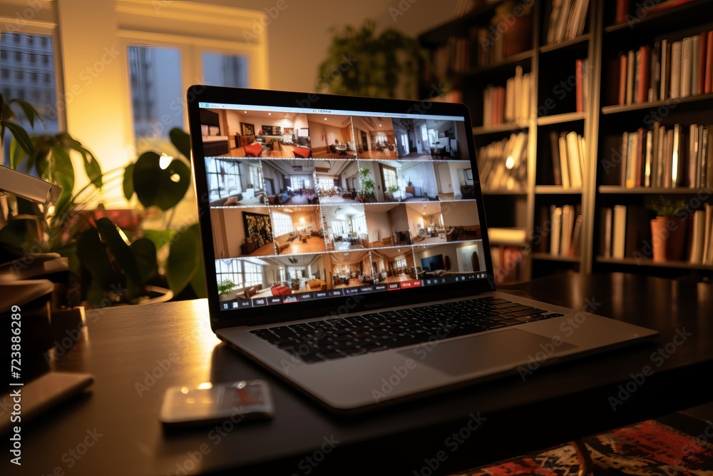 Laptop Displaying Multiple Security Camera Feeds. Laptop Displaying Multiple Security Camera Feeds.