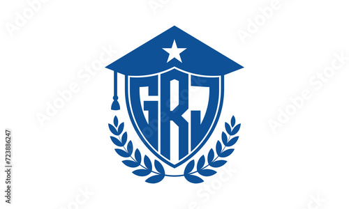 GRJ three letter iconic academic logo design vector template. monogram, abstract, school, college, university, graduation cap symbol logo, shield, model, institute, educational, coaching canter, tech photo