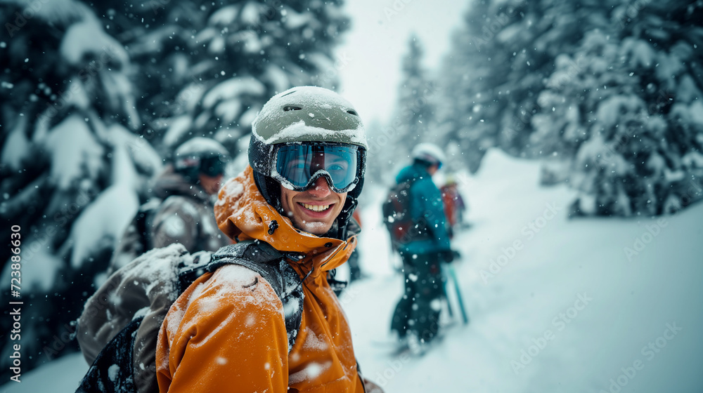 Cheerful Skier Enjoying Winter Sports. Cheerful Skier Enjoying Winter Sports.