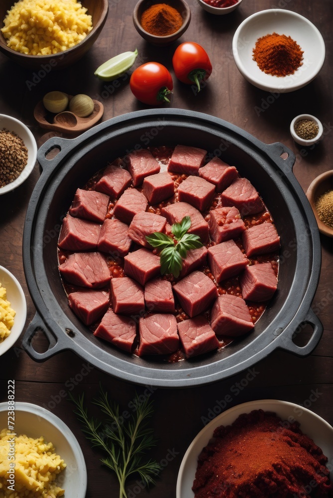 A traditional raw beef dish, diced and seasoned with spices by ai generated