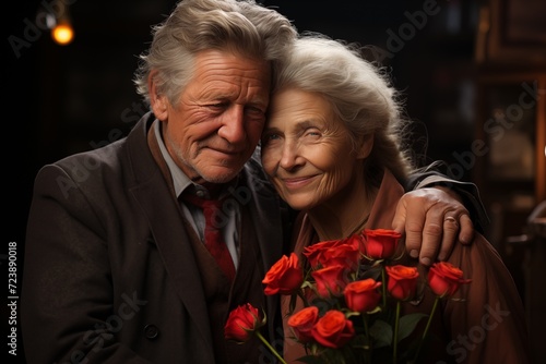 Warm Embrace of an Elderly Couple - Exuding Loyalty and Joyful Happiness © Dmitry