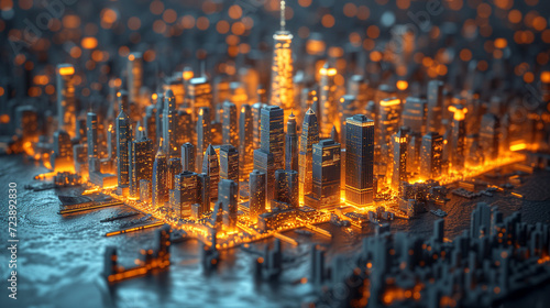 NY, Digital, night, city, skyline