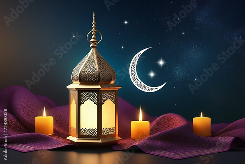 arabic lantern of ramadan celebration background illustration. © qalandararts
