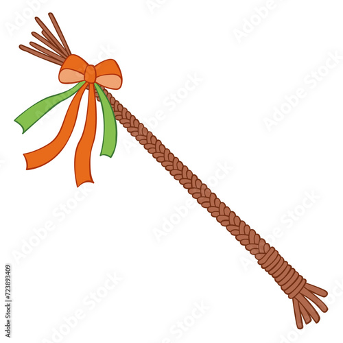 Pomlazka - Czech traditional Easter wicker whip with ribbons, vector spring symbol