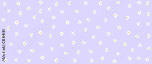 Vector pattern illusration white daisy flowers on purple background. Pretty floral pattern for print. Flat design vector.