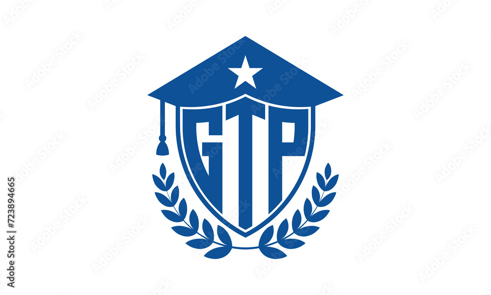 GTP three letter iconic academic logo design vector template. monogram, abstract, school, college, university, graduation cap symbol logo, shield, model, institute, educational, coaching canter, tech GTP three letter iconic academic logo design vector template. monogram, abstract, school, college, university, graduation cap symbol logo, shield, model, institute, educational, coaching canter, tech