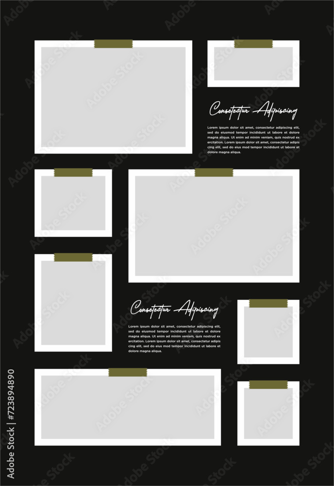 Fototapeta premium Pictures or photos frame collage abstract photo frames and digital photo wall template