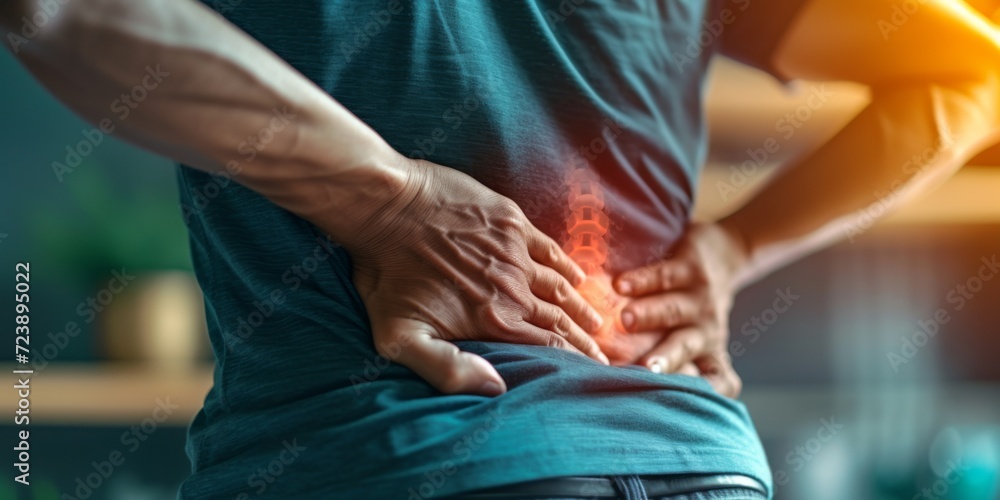 In-Depth Look At The Effects Of Sciatic Nerve Inflammation On Lower Back Pain. Сoncept Sciatic Nerve Inflammation, Lower Back Pain, Causes And Symptoms, Diagnosis And Treatment Options - obrazy, fototapety, plakaty 