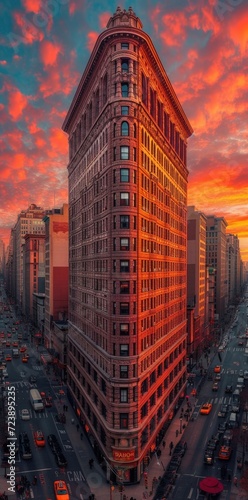 a_picture_of_the_flatland_building_at_sunset