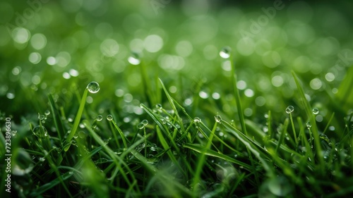 Dew on Green Grass Blades