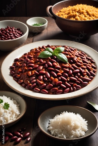 Kidney beans cooked in a spiced tomato sauce, served as a side dish or sometimes with rice by ai generated