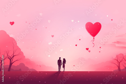 A romantic digital illustration of a couple's lover, conveying a mood of love and Valentine's Day celebration. Love concept background. © Benjawan