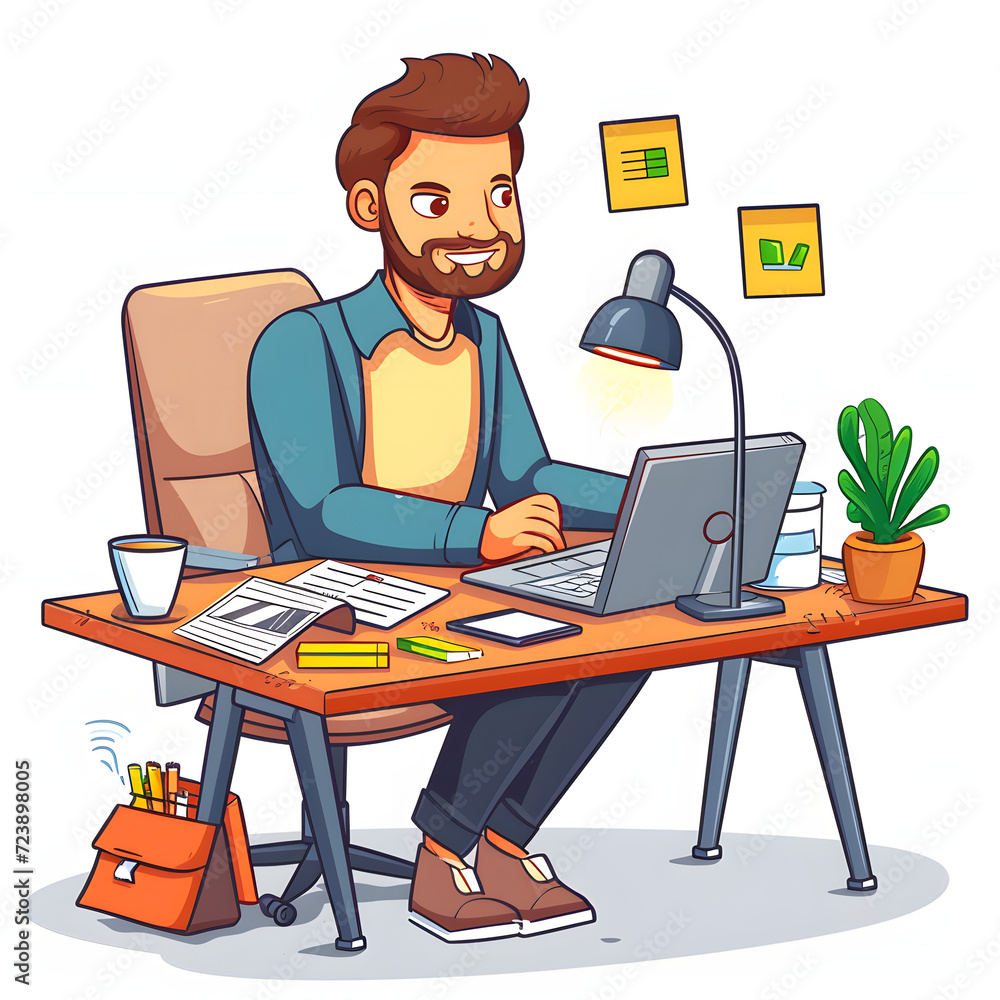 Entrepreneur tirelessly working late to grow their startup isolated on white background, cartoon style, png
