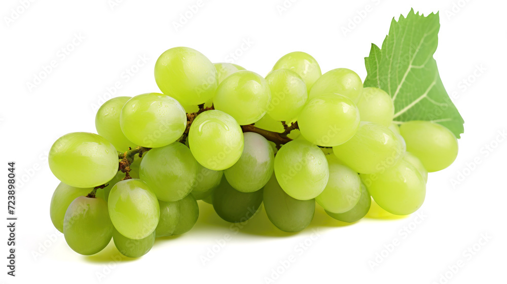 green grapes in a bunch, isolated and ripe, showcase the natural beauty of this healthy fruit, perfect for wine or a sweet snack, on white background, with clipping path