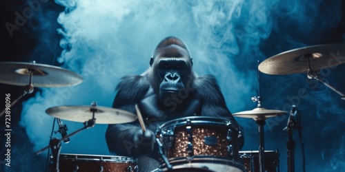 Gorilla Drummer Bringing The Beats To Life In A Rockin Band. Сoncept Nature's Hidden Gems: Exploring National Parks And Wildlife Sanctuaries photo