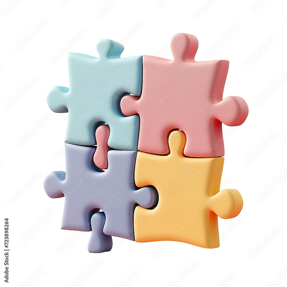 Jigsaw puzzle pieces, 3D render style, isolated on white background ...