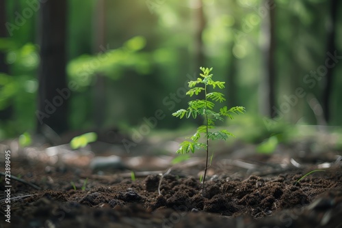 Green plant sprouting from soil  growth concept  nature background  gardening and environment themes  botanical illustrations  and educational materials or earth day celebration.