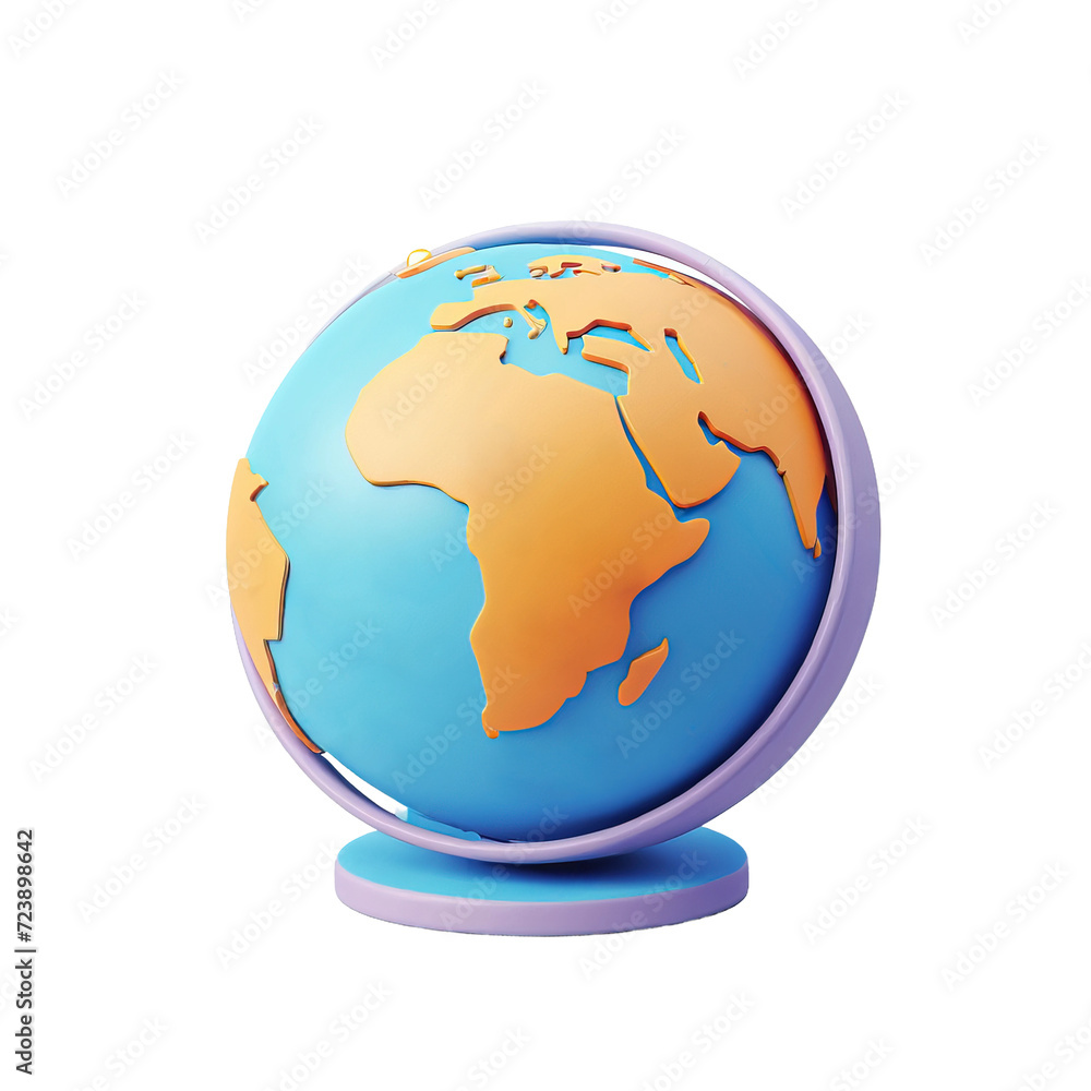 Fototapeta premium Earth globe, 3D render style, isolated on white background cutout.