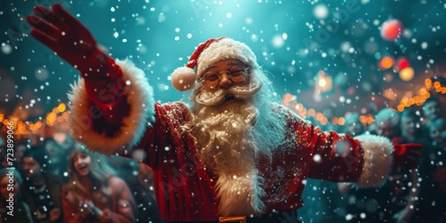 Santa Claus Gets Into The Holiday Spirit With A Vibrant Manga-Inspired Dance At A Rave. Сoncept Holiday Rave, Santa Claus, Manga-Inspired Dance, Vibrant Colors, Holiday Spirit © Ян Заболотний