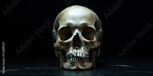 Skull On Black Backdrop Depicts Mortality And Invokes A Sense Of Mystery. Сoncept Dark And Mysterious Photography, Symbolic Skull Portraits, Intriguing Backdrops, Eerie Atmosphere