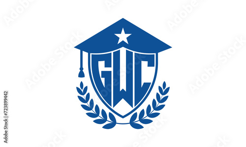 GWC three letter iconic academic logo design vector template. monogram, abstract, school, college, university, graduation cap symbol logo, shield, model, institute, educational, coaching canter, tech photo
