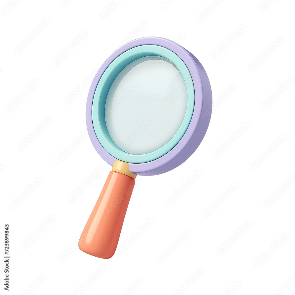 Magnifying glass, search concept, 3D render style, isolated on white background cutout. Magnifying glass, search concept, 3D render style, isolated on white background cutout.