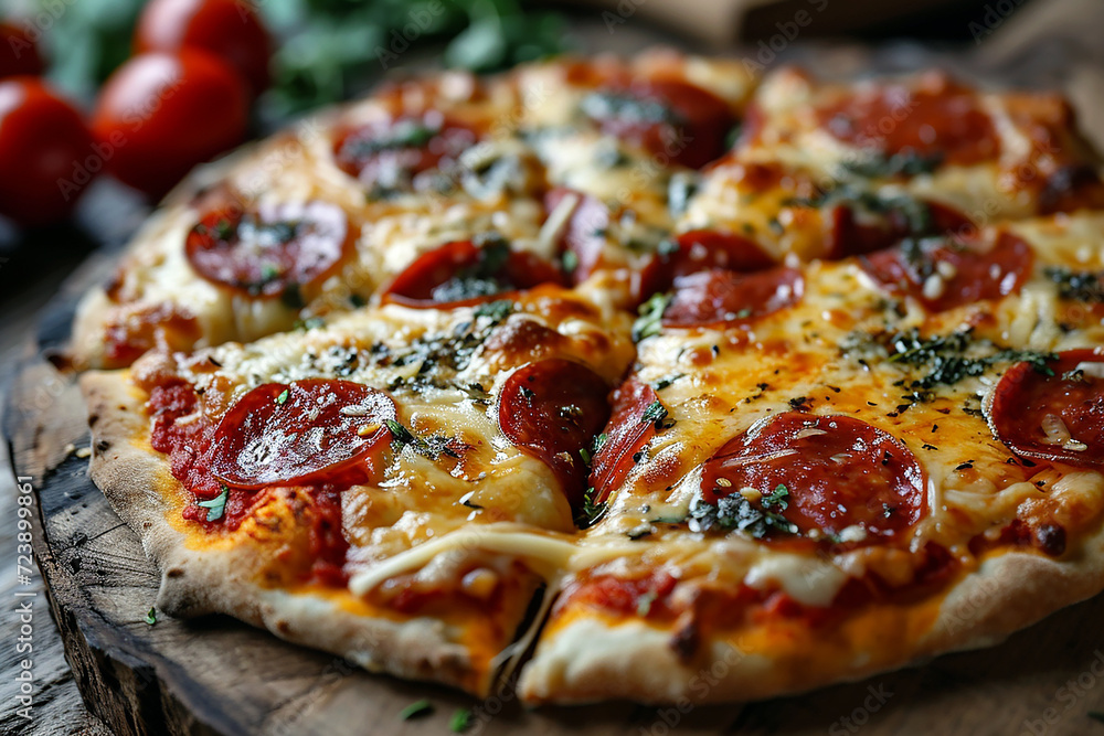 slice of pizza with melting cheese. AI generative. slice of pizza with melting cheese. AI generative.