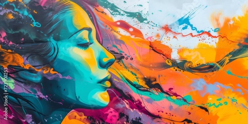 An Explosion Of Vibrant Colors Capturing The Essence Of Street Art On A Wall.   oncept Street Art  Vibrant Colors  Wall Murals  Urban Photography  Creative Expressions