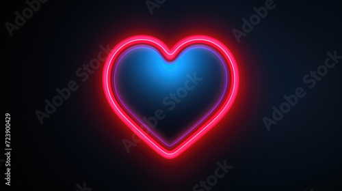 Heart-shaped neon sign glowing brightly against black background. Perfect for adding romantic touch to any space
