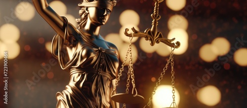Law and justice concept. Statue of justice and scales of justice. 