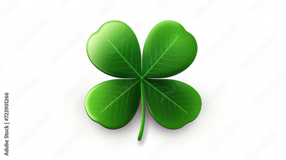 Four leaf clover resting on white surface. This image can be used to symbolize luck and good fortune Four leaf clover resting on white surface. This image can be used to symbolize luck and good fortune