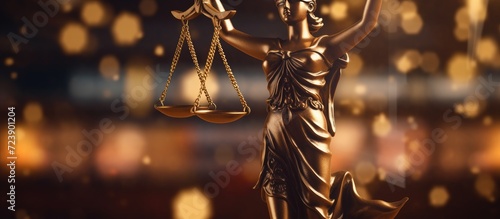 Law and justice concept. Statue of justice and scales of justice.	
