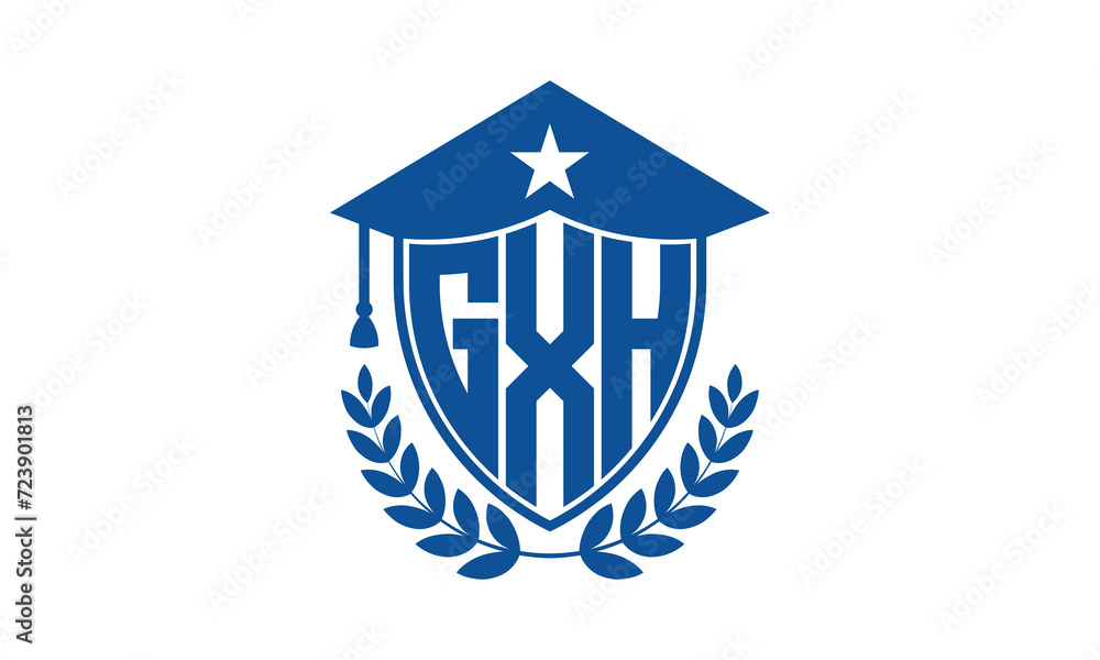GXH three letter iconic academic logo design vector template. monogram, abstract, school, college, university, graduation cap symbol logo, shield, model, institute, educational, coaching canter, tech GXH three letter iconic academic logo design vector template. monogram, abstract, school, college, university, graduation cap symbol logo, shield, model, institute, educational, coaching canter, tech