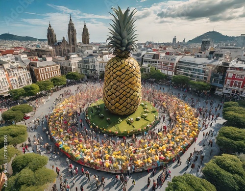 view country Pineapple Paradise: Aerial View of Miniature City Square and the World's Largest Pineapple Statue"