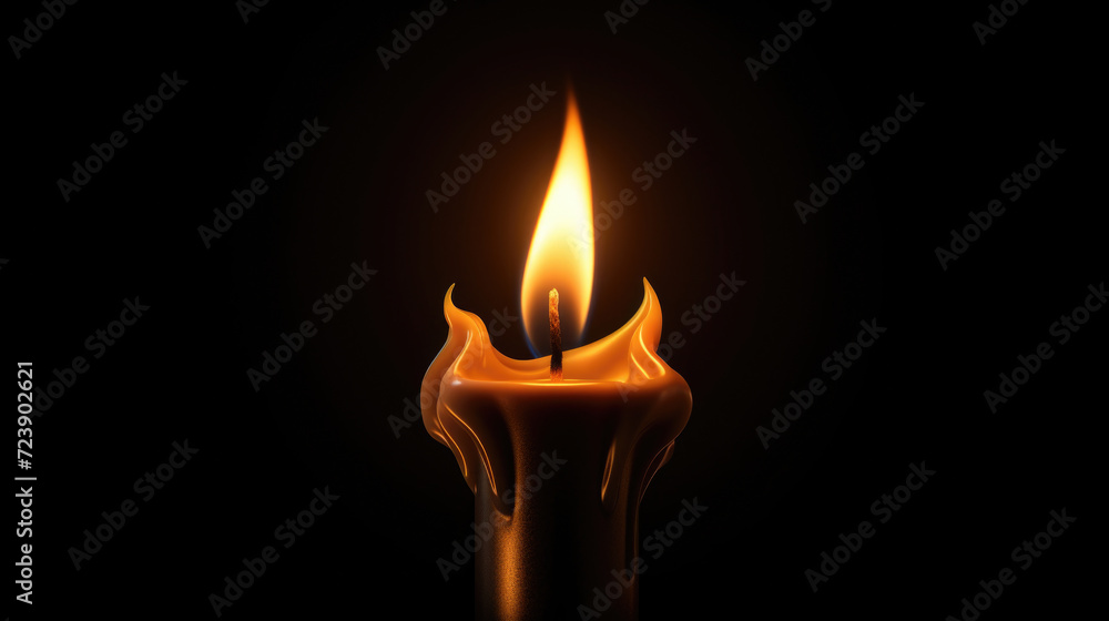 Fototapeta premium Lit candle illuminating darkness. Suitable for creating cozy atmosphere or symbolizing hope and resilience