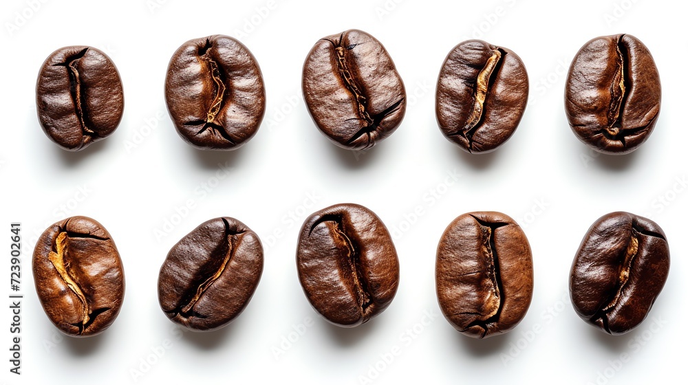 Coffee beans flying isolated on isolated png background. Generative AI Coffee beans flying isolated on isolated png background. Generative AI