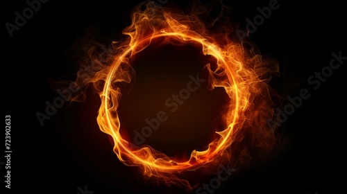 Fire in form of circle. Fire flame on black background 