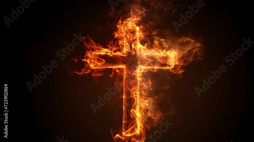 Fire in form of cross. Fire flame on black background 