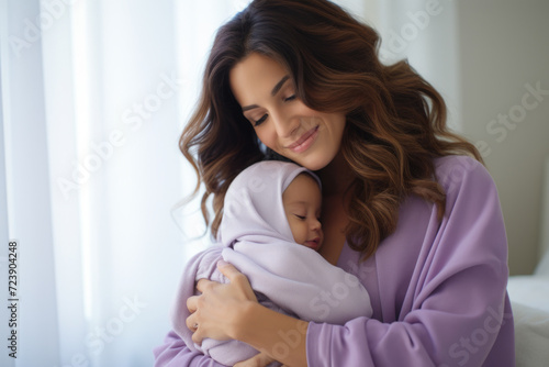 Free Download Woman holding baby in her arms. Ideal for depicting motherhood and bond between parent and child - GFXLoad