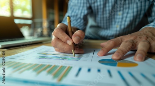 Close-up of a financial analyst reviewing a dense spreadsheet of economic indicators photo