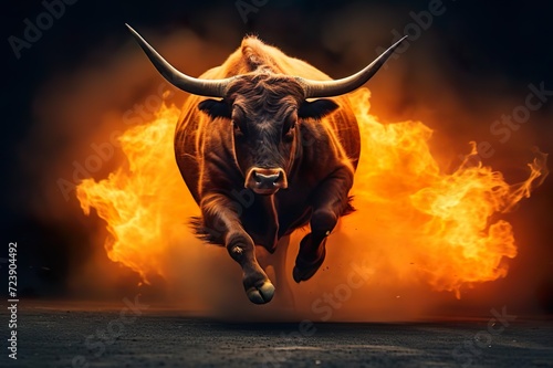 bull running trough fire