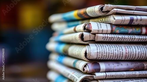 Close-up of a stack of financial newspapers focusing on global economy news