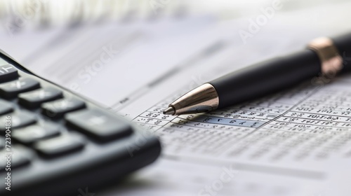 Close-up of an emergency economic stimulus plan document with a pen and calculator beside it