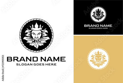 Bearded man with crown symbol. bearded king man. Zeus mascot logo for esports and sports team, Zeus set logo.