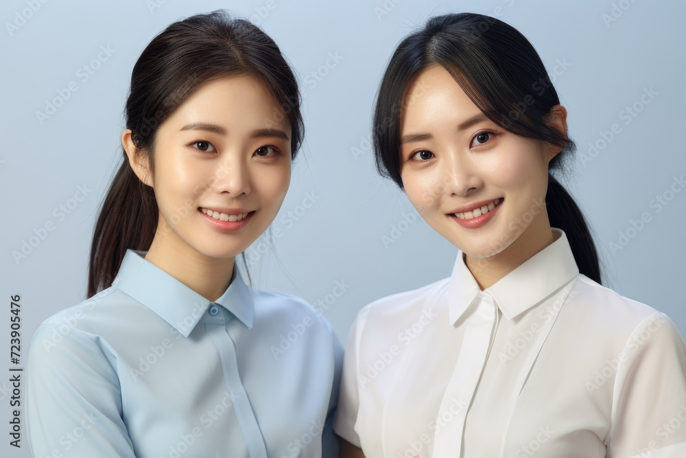 Two Asian women standing next to each other. Suitable for diversity, friendship, and multicultural concepts Two Asian women standing next to each other. Suitable for diversity, friendship, and multicultural concepts